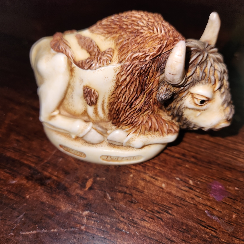 Majestic Bison Sculpture in Brown and Cream